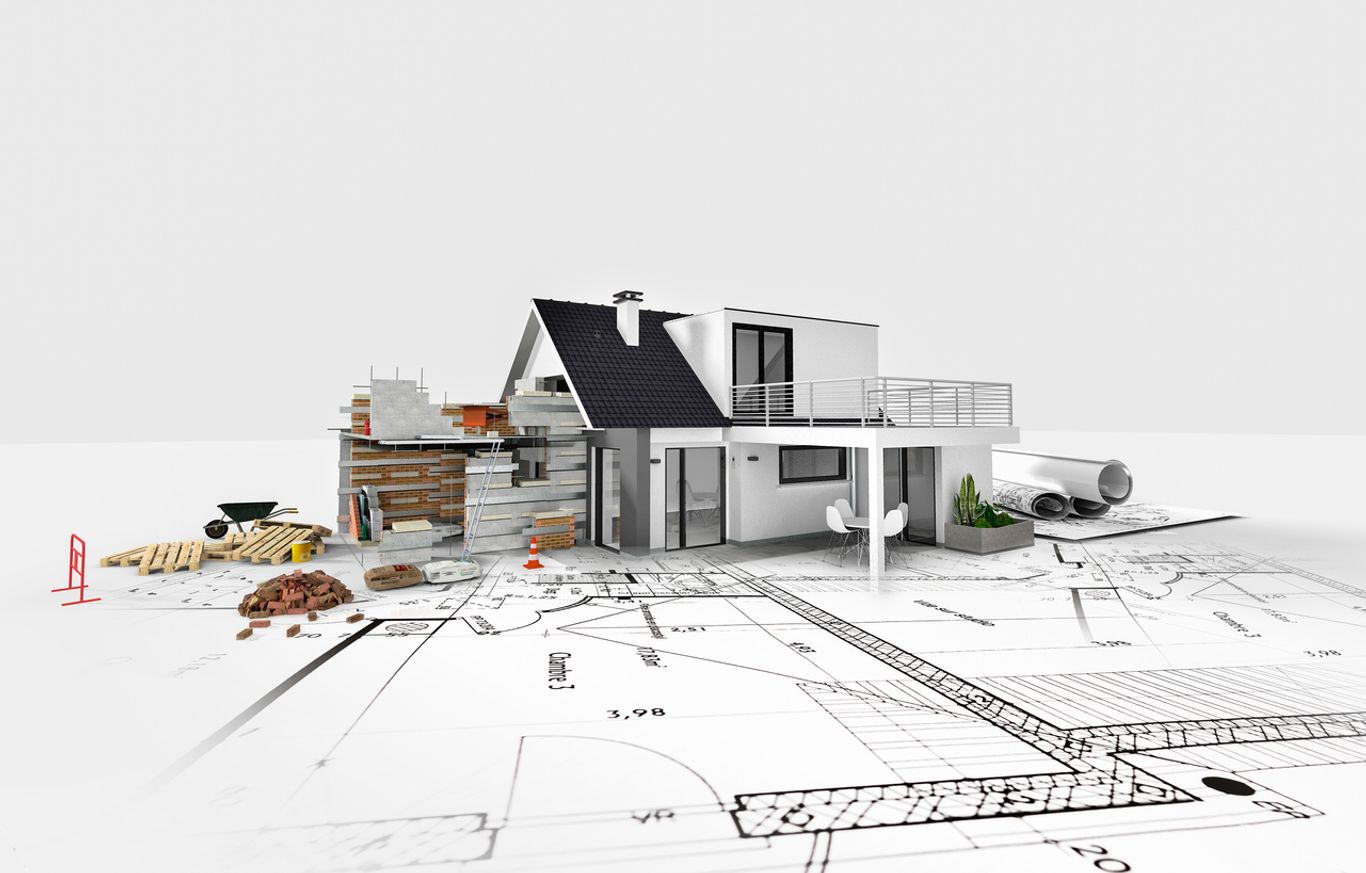 Plan d'architecture d'une maison vu du dessus avec cotations, murs et ouvertures